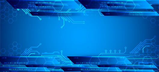 Leinwandbilder - Abstract technological illustration with neon lights on a dark blue gradient background. This vector was hand drawn.