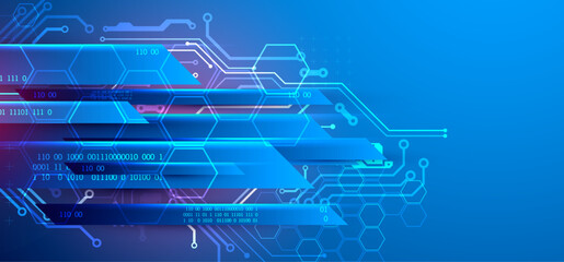 Leinwandbilder - Abstract technological illustration with neon lights on a dark blue gradient background. This vector was hand drawn.