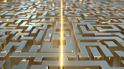 Aufkleber - Captivating 3D abstract maze in shimmering gold tones with a radiant line finding its way through symbolizing strategic clarity innovative design and breakthrough ideas