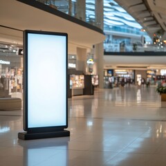 Mockup standalone big screen info kiosk Digital media with blank white screen modern panel display signboard for advertisement design in a shopping center and mall Including clipping