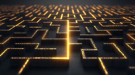 Leinwandbilder - Captivating abstract maze in rich gold colors with a glowing line highlighting the path to success representing innovation problem solving and strategic creativity