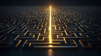 Leinwandbilder - Radiant 3D Golden Maze with Glowing Path Symbolizing Clarity in Decision making Problem solving and the Pursuit of Innovative Ideas  Conceptual Geometric Abstraction Representing Technology Intellect