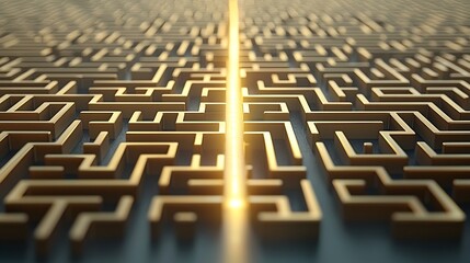 Aufkleber - A stunning 3D golden maze design with a bright glowing path leading through emphasizing the beauty of creative problem solving and innovative thinking  The intricate