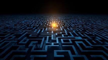 Aufkleber - Glowing Exit Light in a Dark Labyrinthine Maze Symbolizing Clarity and Amidst Challenges and Breakthroughs  Abstract digital representing the path to enlightenment