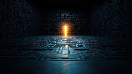 Aufkleber - Glowing Exit Light Shining Brightly Amidst a Dark and Intricate Labyrinth of Maze Patterns Symbolizing Breakthroughs Through Challenging Pathways