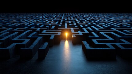 Aufkleber - Navigating the Intricate Path to Clarity A Radiant Maze of Blue and Black Symbolizing the Achievement of Solutions in the Face of Complex Challenges