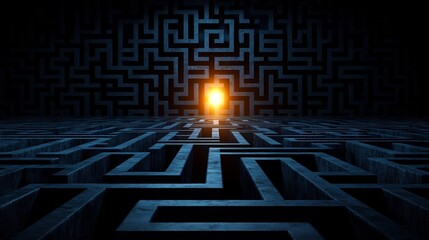 Aufkleber - A dynamic black and blue maze with a radiant exit light symbolizing the clarity and achievement that can be found in facing complex challenges and finding solutions to overcome them