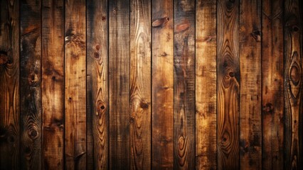 Poster - A weathered, rustic wooden wall with rich brown and dark tones, showcasing the natural texture and grain of the wood.
