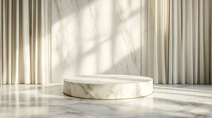Wall Mural - Elegant Minimalist White Marble Podium with Golden Accents in Softly Lit Luxurious Room for Product Showcase