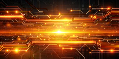Aufkleber - Abstract Digital Circuitry Design with Glowing Orange Lines and Points of Light