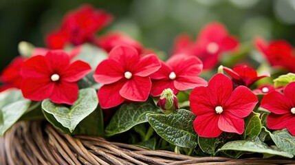 Sticker - Vibrant Red Flowers Blooming in a Wicker Basket