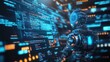 © delvin std - A futuristic robot interacts with glowing data streams in a digital environment.