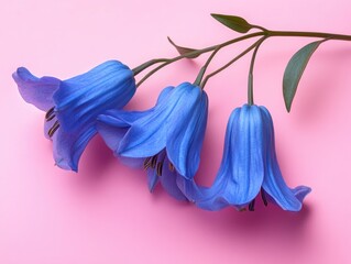 Poster - Blue Flowers on Pink Surface