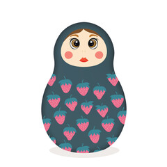 Wall Mural - Russian Matryoshka. Traditional Russian folklore dolls with big eyes and lips. Babushka doll with hohloma, traditional painted floral pattern. Hand drawn vector illustration.