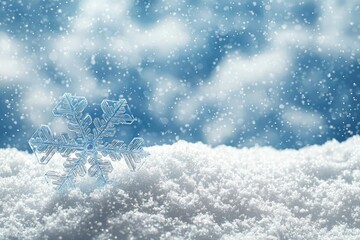 Wall Mural - hyper realistic photo of snowflake on snow, blue snow flake crystals winter background , isolated on