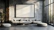 © queen - 3D Illustration - Minimalist Living Room Interior with Blank Canvas