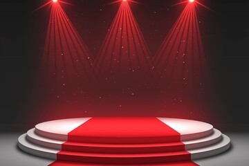 Wall Mural - Stage podium illuminated scene spotlight with red carpet