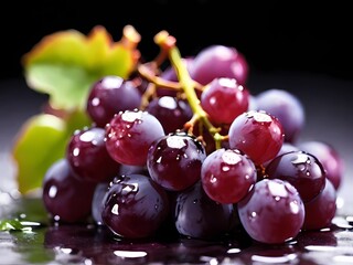 red grapes on a black background