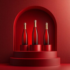 Leinwandbilder - Red Monochrome Minimal Chinese Style Product Display Background for Lunar New Year, Moon or Dragon Boot Festival Events and Products. Chinese, Korean or Japanese Lantern Decoration for Events.