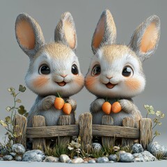 Aufkleber - In a minimalist style, this greeting card depicts little white rabbits on a white background. Chinese Lunar New Year composition for 2023.