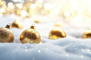 Aufkleber - With snow, fir trees and decorations behind a Christmas light background