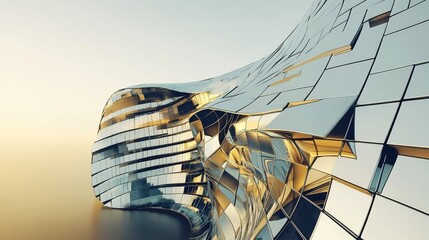 Fototapete - An angle view of futuristic architecture, a skyscraper with curved glass windows,