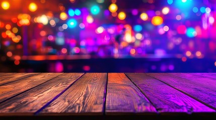 Fototapete - The background is blurred neon light bokeh with a night view.