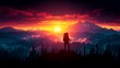 © GNP Artistic - Majestic Sunset with Hiker Silhouette on Rocky Mountain Top Overlooking Scenic Valley and Mountain Range at Dusk, Captivating Nature Landscape Photography