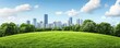 © AIsofeel - Vibrant green field with a city skyline under a clear blue sky.