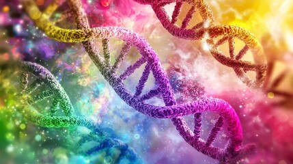 Poster - This colorful illustration depicts the double helix structure of DNA, displaying the genetic material found in human genome cells, is ideally suited for medical science research and biotechnology