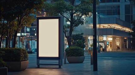 Poster - The mock-up is a blank screen vertical interactive kiosk information signage display mock-up on a stand : Stock