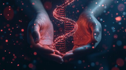 Leinwandbilder - Using a low-poly style, these human hands interact with DNA and CRISPR, emphasizing cutting-edge biotechnology.