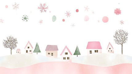 Wall Mural - Charming winter landscape with colorful houses and snowy trees