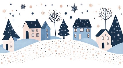 Wall Mural - Charming winter landscape with colorful houses and snowy trees