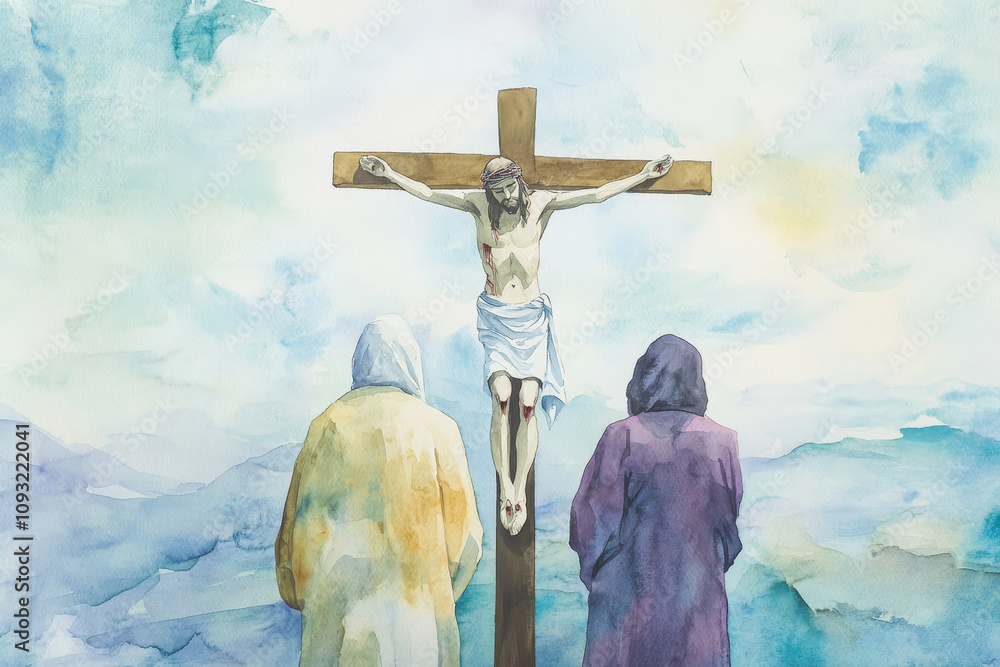 Watercolor Jesus Christ Crucifixion - Jesus Christ on the cross ...