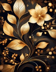 Wall Mural - Elegant gold floral design on a dark background. Luxurious and sophisticated.