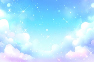 Wall Mural - dreamy sky background with soft clouds and sparkling stars in shades of blue and pink for imaginativ