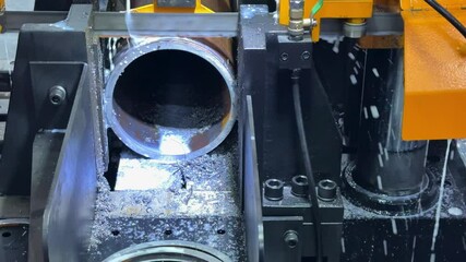 Wall Mural - industrial metal working cutting process the raw material bar clmaping on the cnc lathe machine