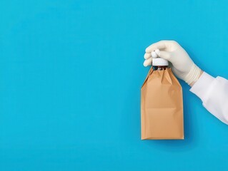 Wall Mural - Pharmacist placing medicine into paper bag, ecoconscious theme, flat design illustration