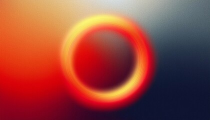 Wall Mural - abstract grainy gradient blurred glowing ring on dark background, orange and red, noise texture effe