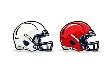 Leinwandbilder - Football American helmet design in minimalist line art with bold team colors on a clean white background