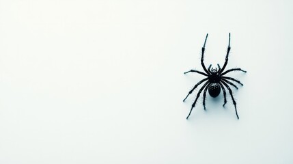 Wall Mural - Black spider sitting on a plain white background, minimalist style 