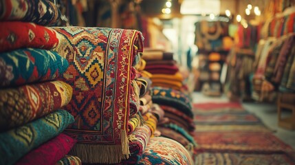 Stacked Colorful Traditional Handmade Rugs in Shop