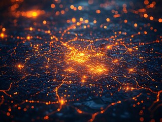 Sticker - Glowing Digital Map of a Smart Grid Connected City Showcasing Efficient Power Distribution