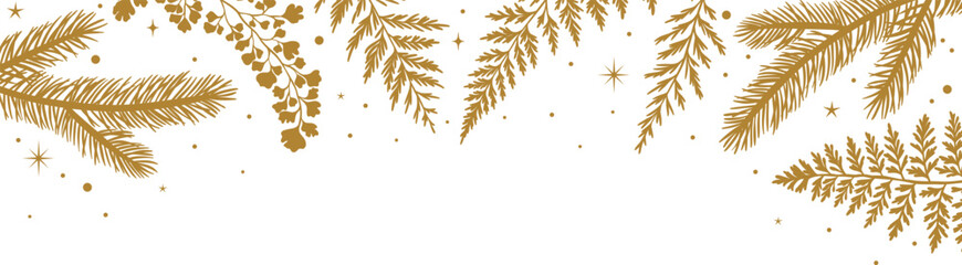 Winter holiday foliage frame isolated clip art plant banner, header for greeting card or invitation design