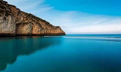 Wall Mural - Serene ocean view with clear blue skies and calm waters.