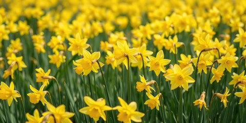 Wall Mural - field of bright yellow daffodil flowers swaying gently in the breeze, wildflowers, sunshine
