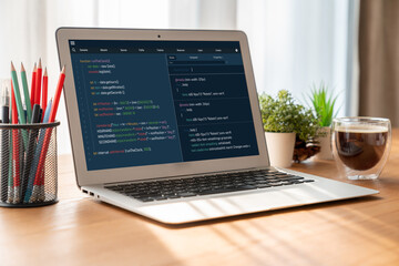 Software development programming on computer screen for modish application and program coding