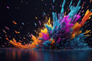 Wall Mural - multicolored paint splashes on black background. abstract colorful explosion illustration - generati