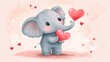 © AlfaSmart - Cute Elephant Holding Hearts - Watercolor Illustration